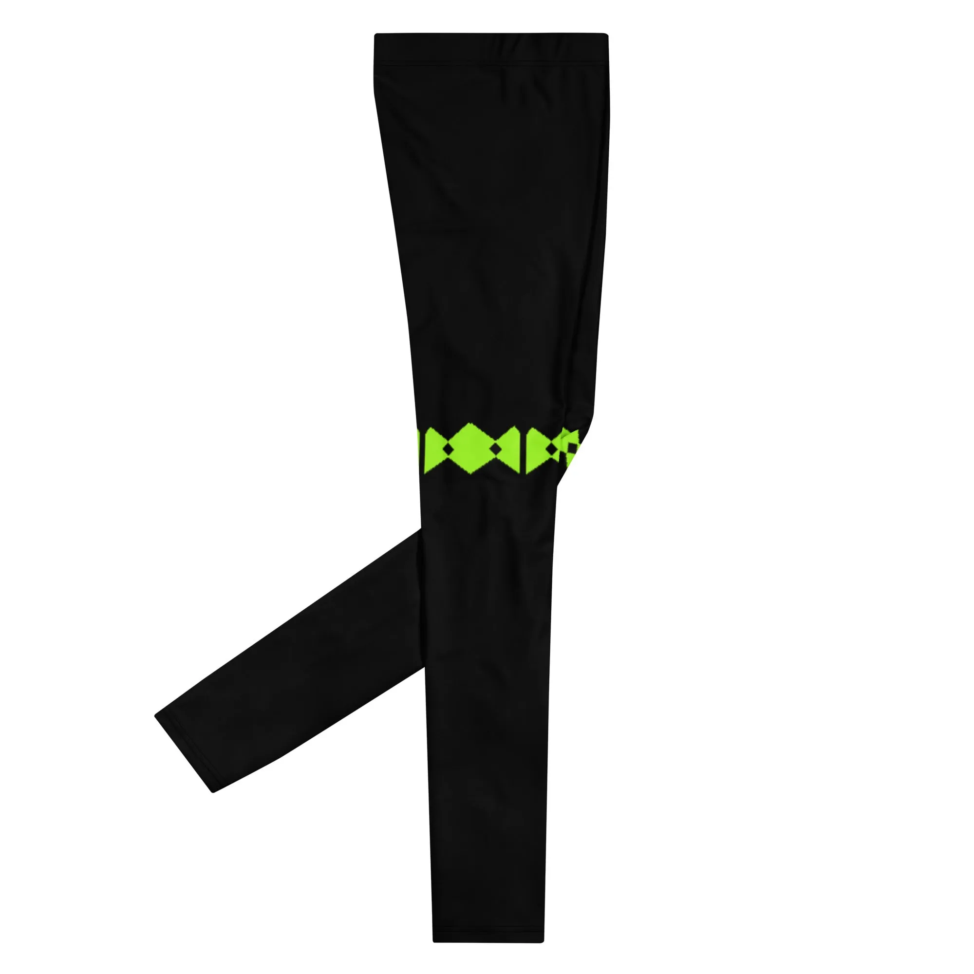 Green Patterned Men's Leggings, Black Neon Green Modern Meggings-Made in USA/EU/MX