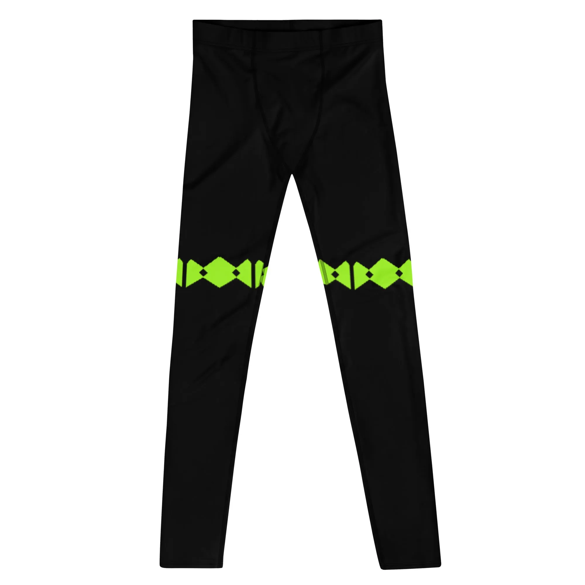 Green Patterned Men's Leggings, Black Neon Green Modern Meggings-Made in USA/EU/MX