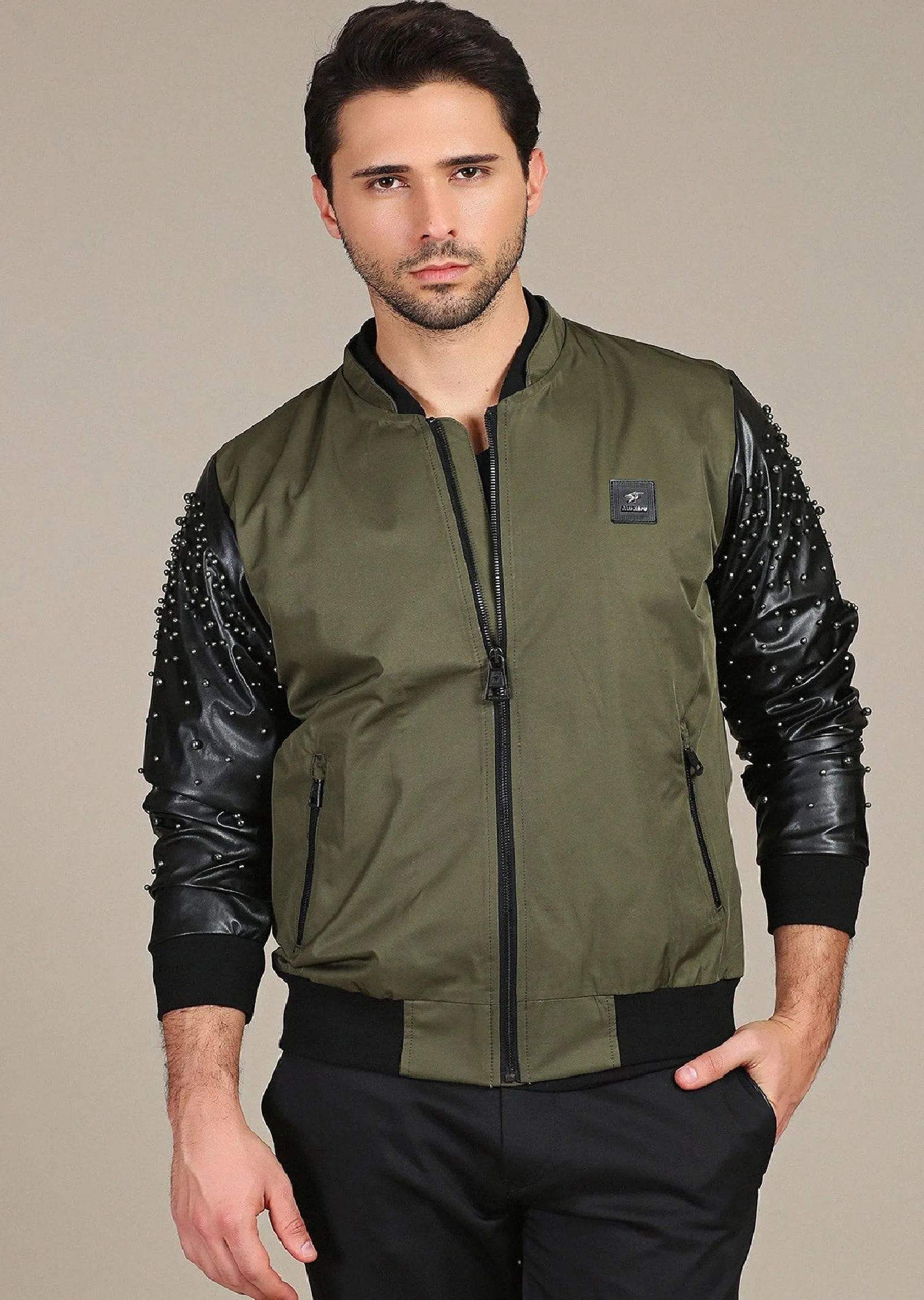 Green "Arsenio" Studded Bomber Jacket