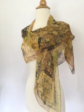 Gustav Klimt Abstract Scarf - Brown/Green/Gold