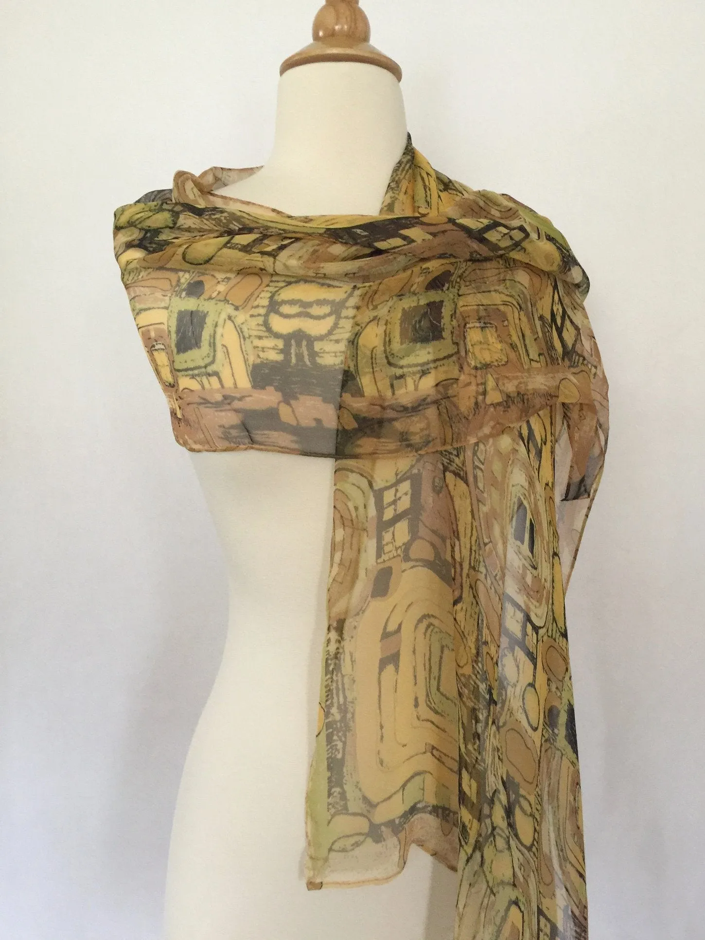 Gustav Klimt Abstract Scarf - Brown/Green/Gold