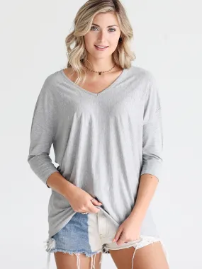 Heather Gray DLMN V-Neck 3/4 Sleeve Tunic