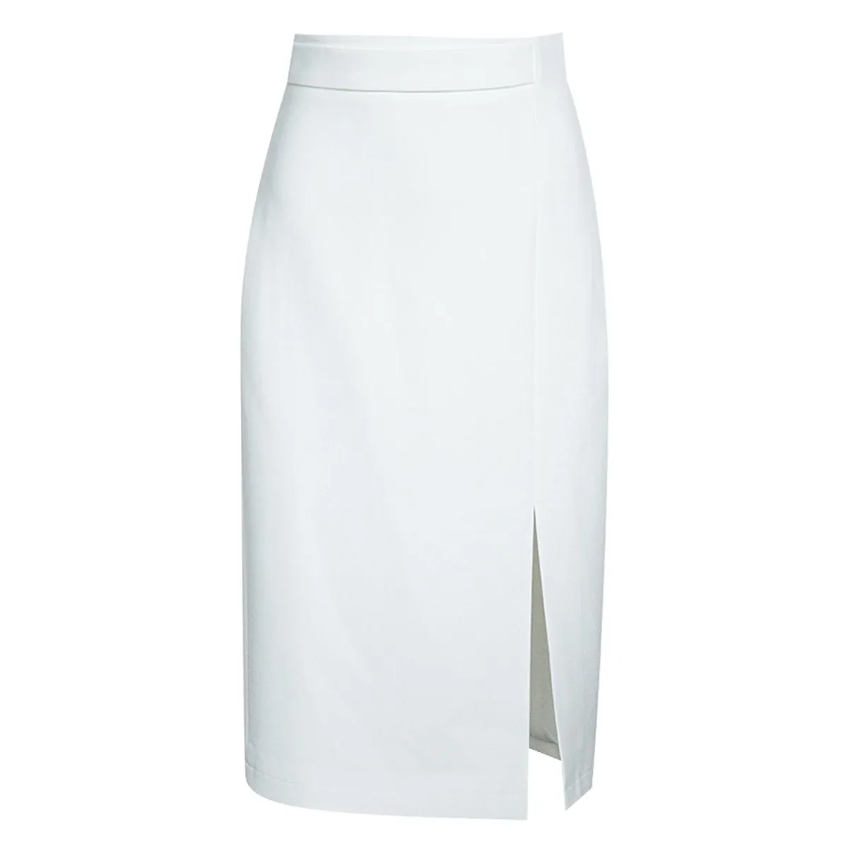 High-Waisted White Midi Skirt