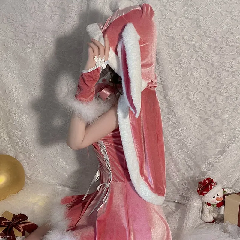 Hooded Pink Christmas Bunny Set