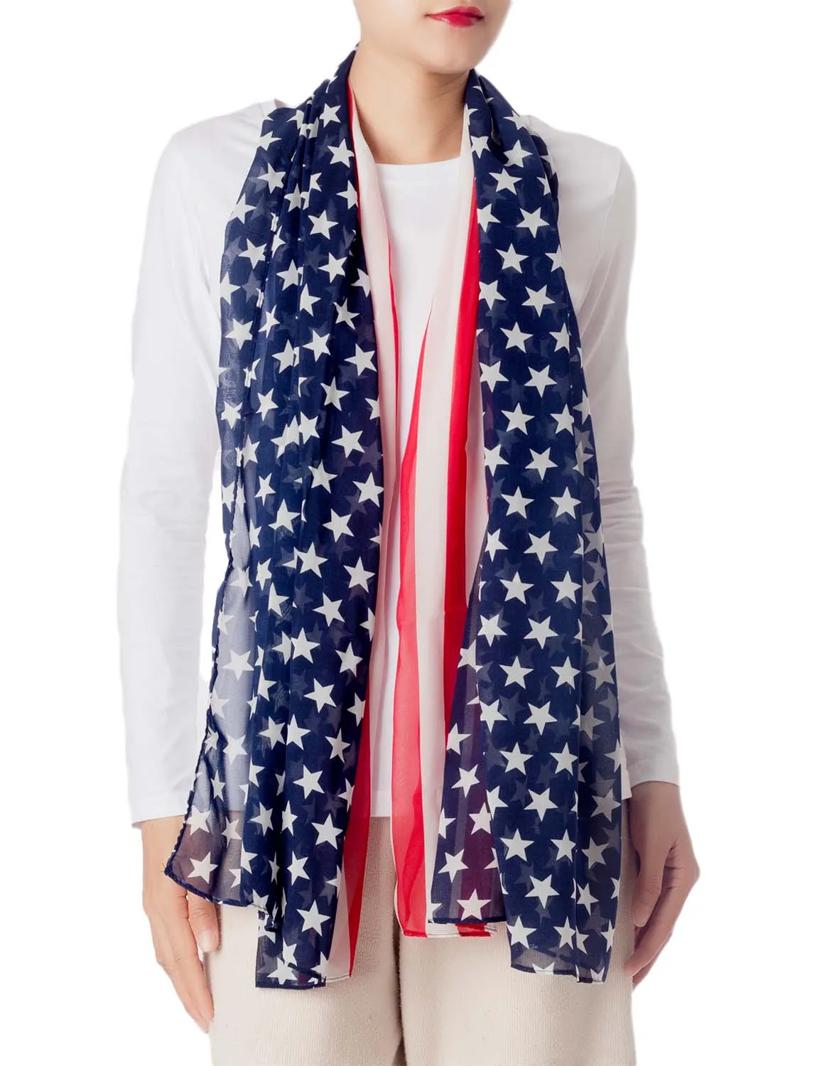 iB-iP Women's American Flag Prints Large Gorgeous Lightweight Long Fashion Scarf