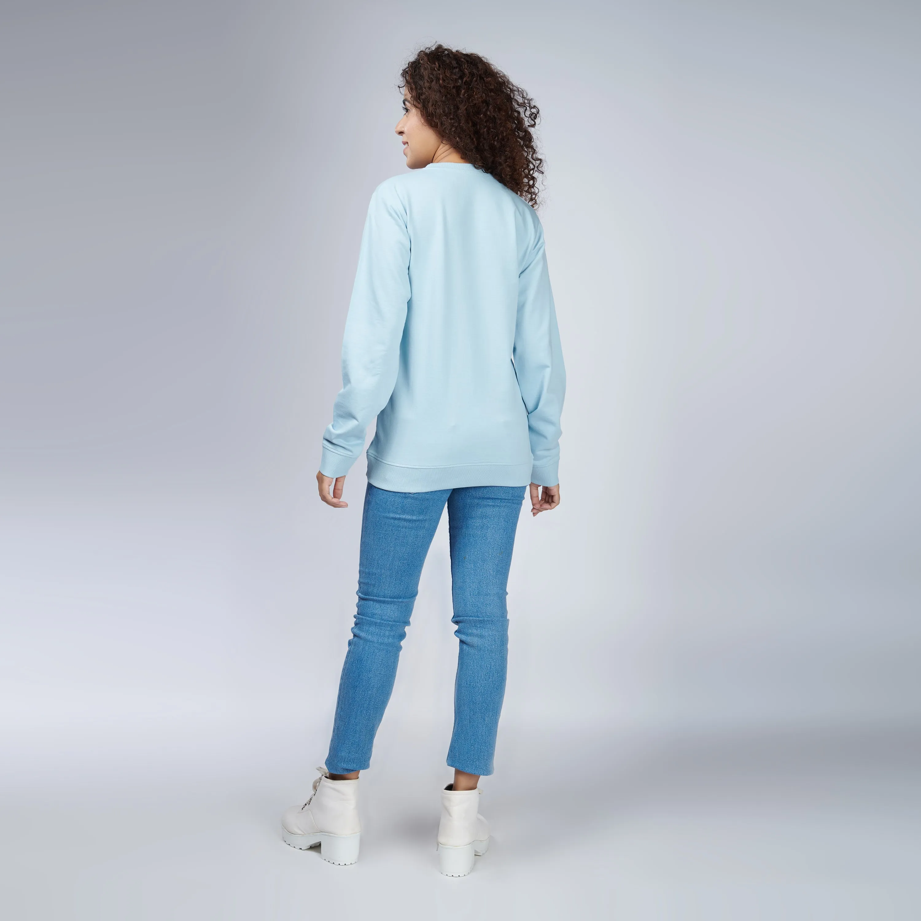 Icy Blue Crew Neck Sweatshirt for Women