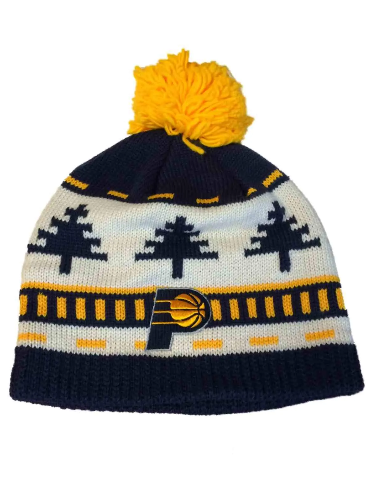 Indiana Pacers Adidas Navy White Tree Acrylic Knit Beanie Hat Cap with Poofball