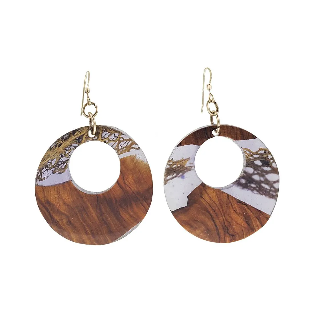 Israeli Ilana Hovev Olive Wood Cactus Wisp Open Hoop Earrings