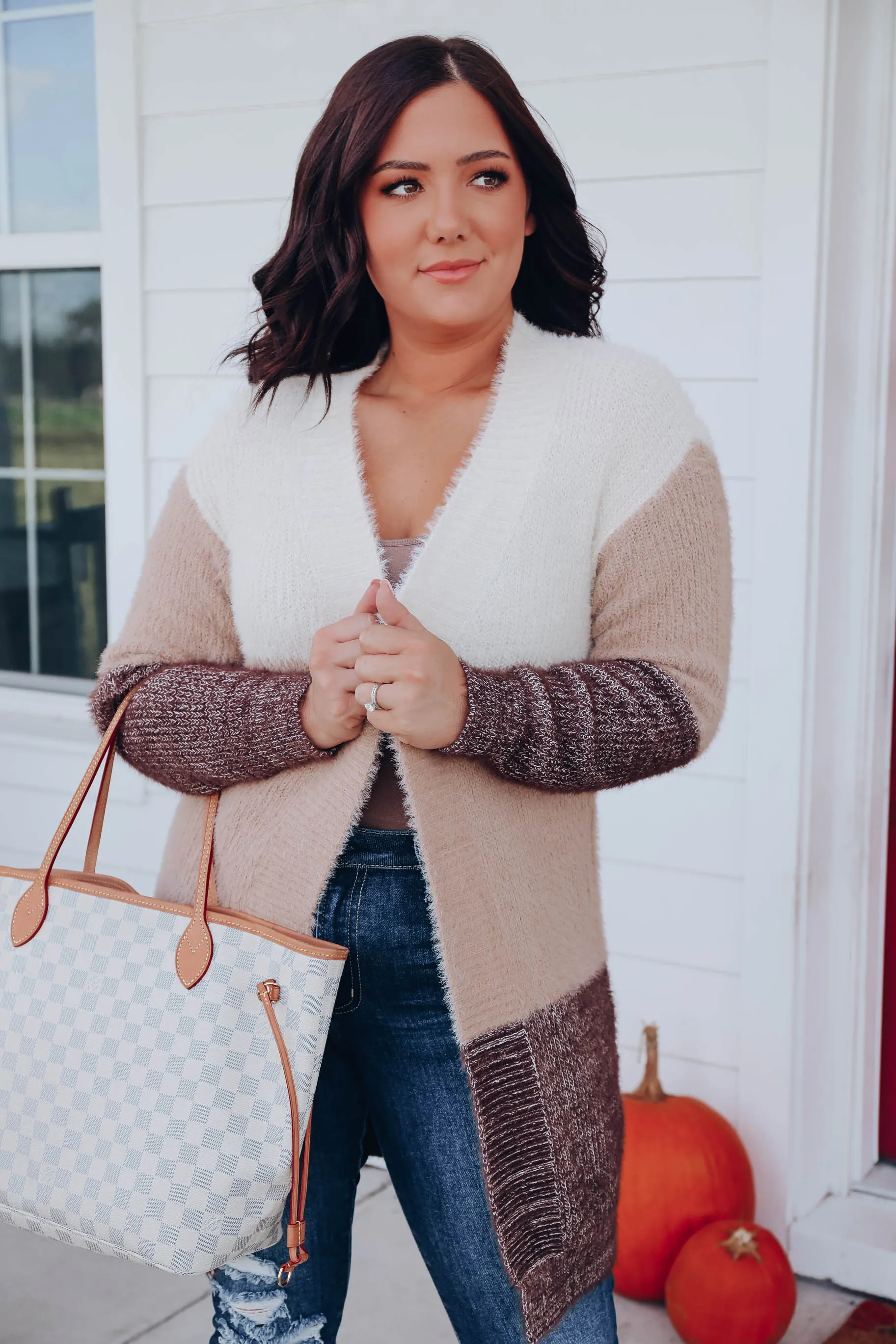 Janelle Color Block Cardigan - Taupe