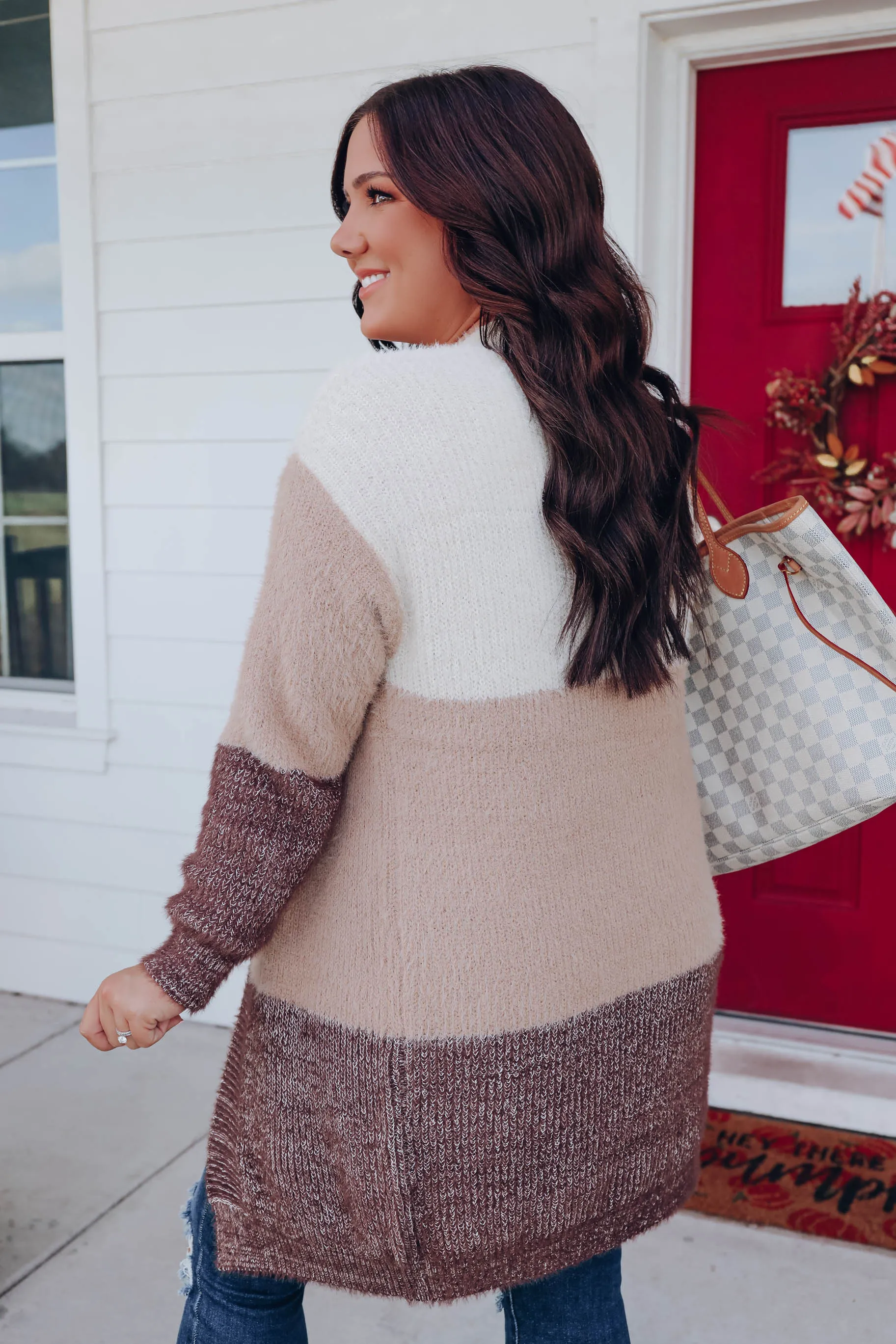 Janelle Color Block Cardigan - Taupe