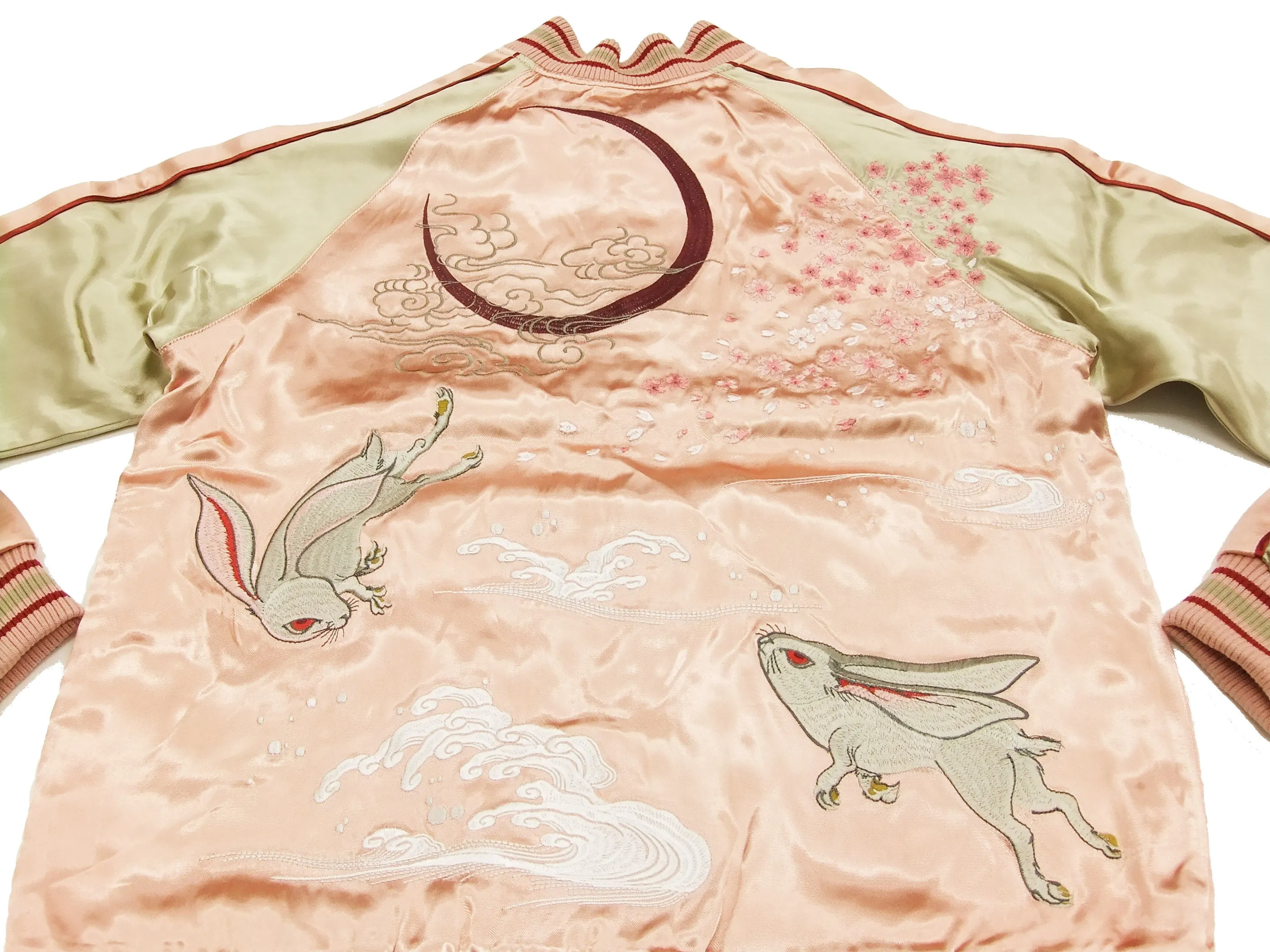 Japanesque Script Japanese Souvenir Jacket 3RSJ-037 Rabbit Men's Sukajan Pink/Gold