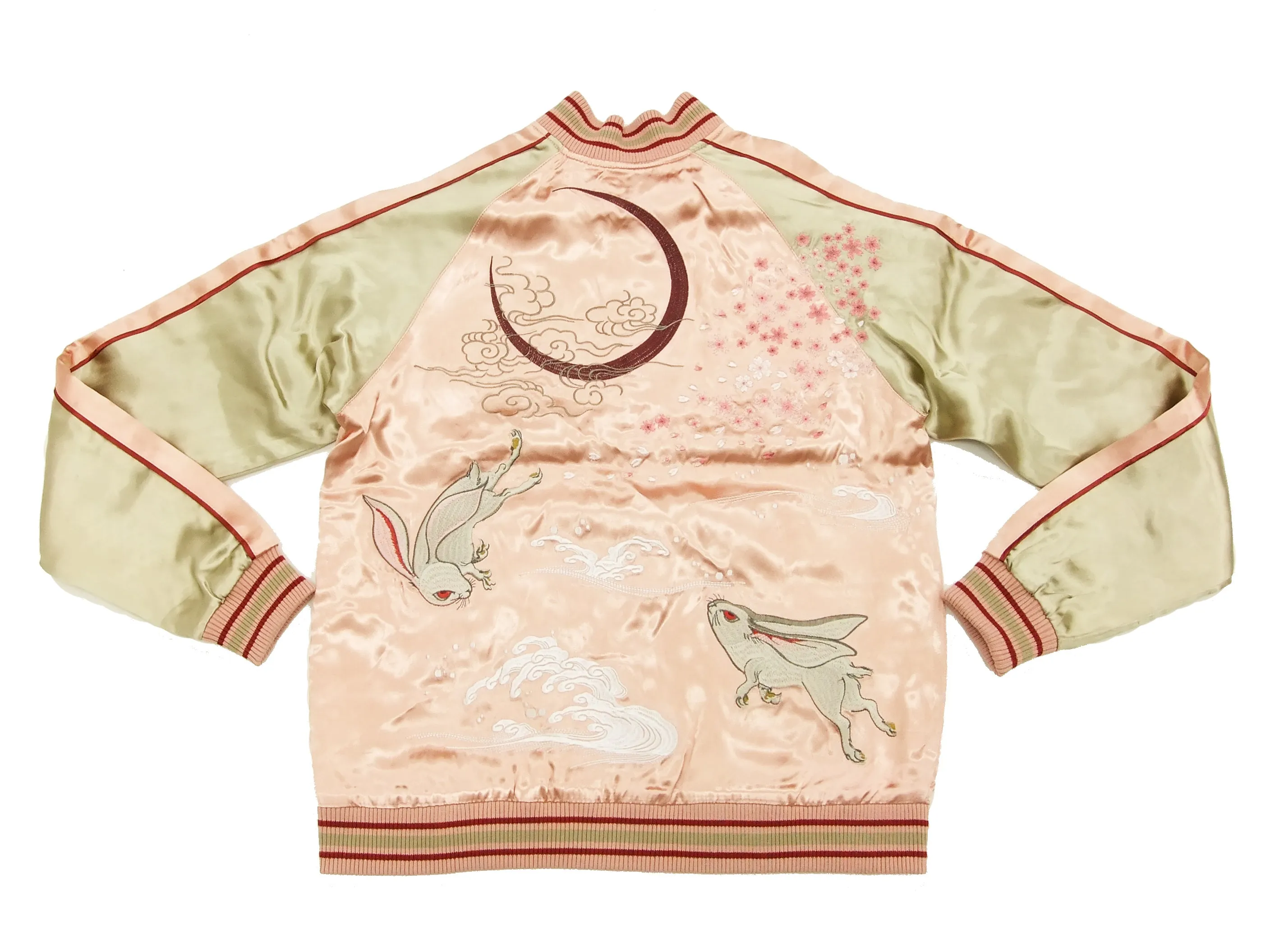 Japanesque Script Japanese Souvenir Jacket 3RSJ-037 Rabbit Men's Sukajan Pink/Gold