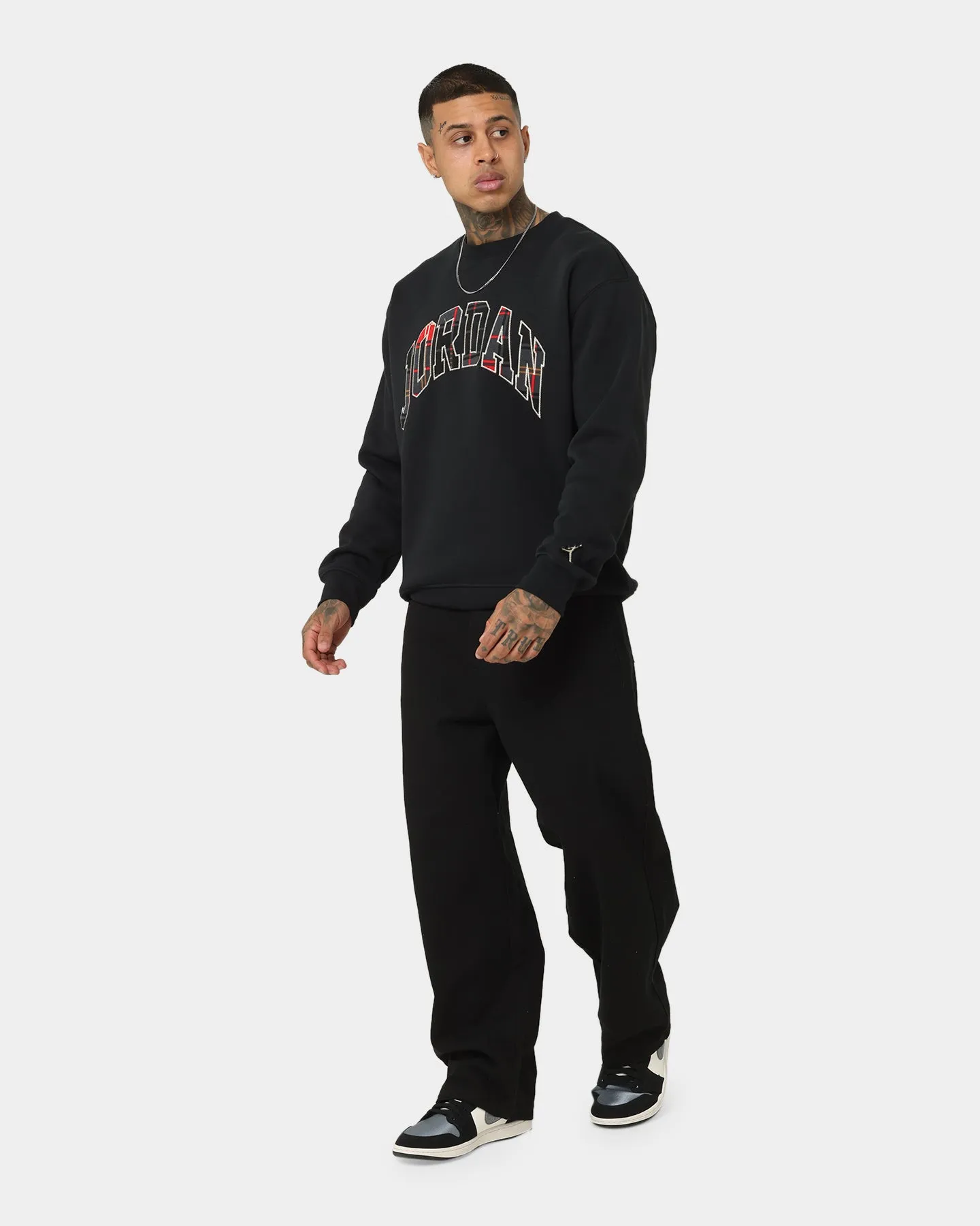 Jordan Essential Holiday Plaid Fleece Crewneck Black