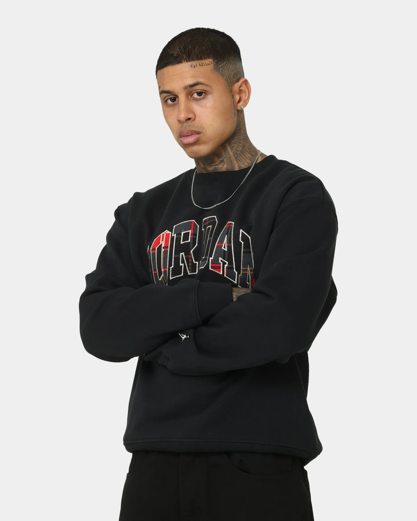 Jordan Essential Holiday Plaid Fleece Crewneck Black