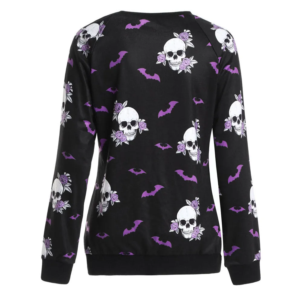 Jumper Women Tracksuits Sportswear2021 Winter New Fashion Halloween Crew Neck Long Sleeve Terror Bat Skull Print Sweatshirt