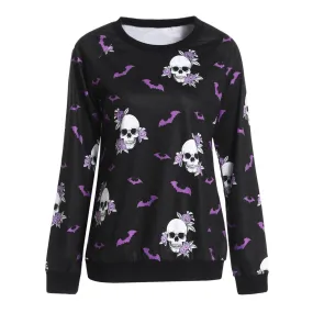 Jumper Women Tracksuits Sportswear2021 Winter New Fashion Halloween Crew Neck Long Sleeve Terror Bat Skull Print Sweatshirt