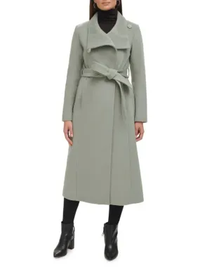 Kenneth Cole Convertible Collar Wool Blend Belted Maxi Coat - Sage