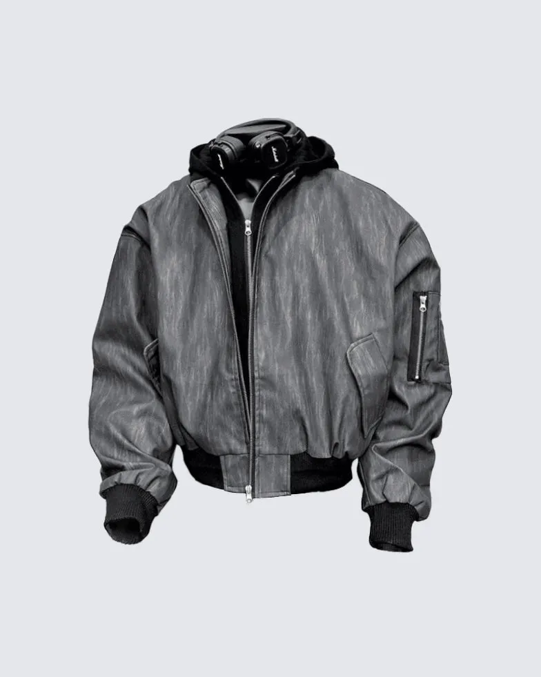 KIIKIO Leather Bomber Jacket