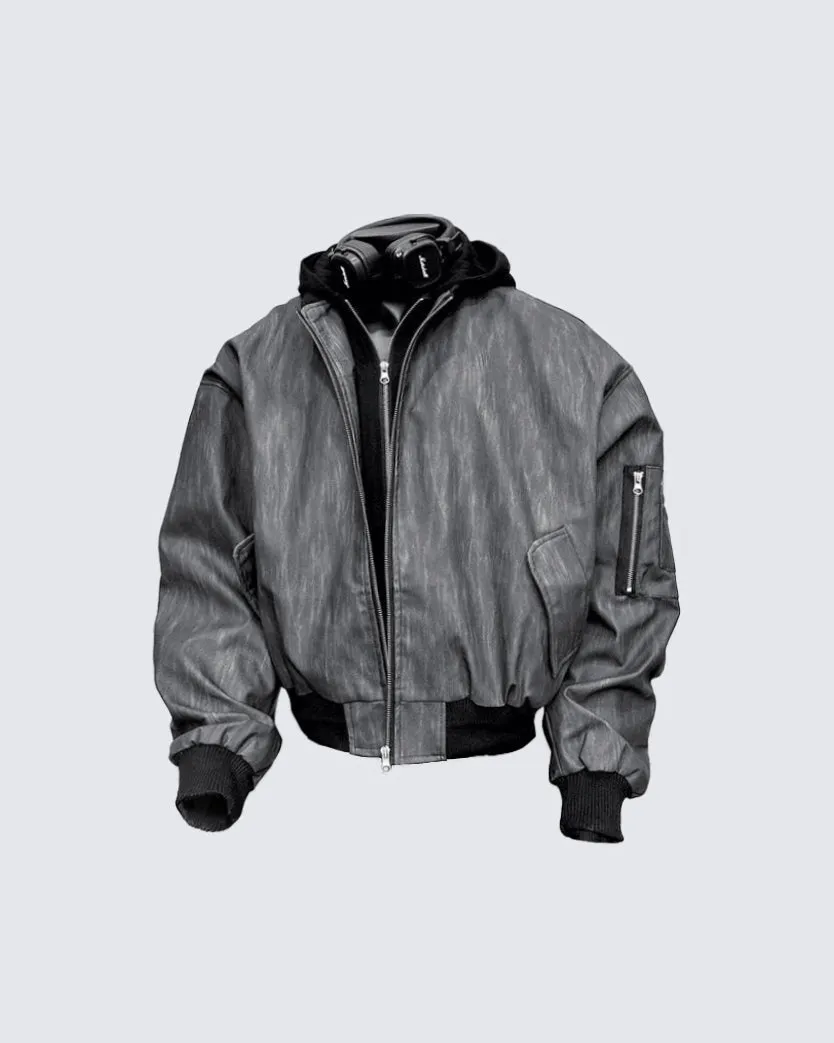 KIIKIO Leather Bomber Jacket