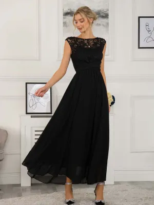 Lace Bodice Chiffon Maxi Bridesmaid Dress, Black