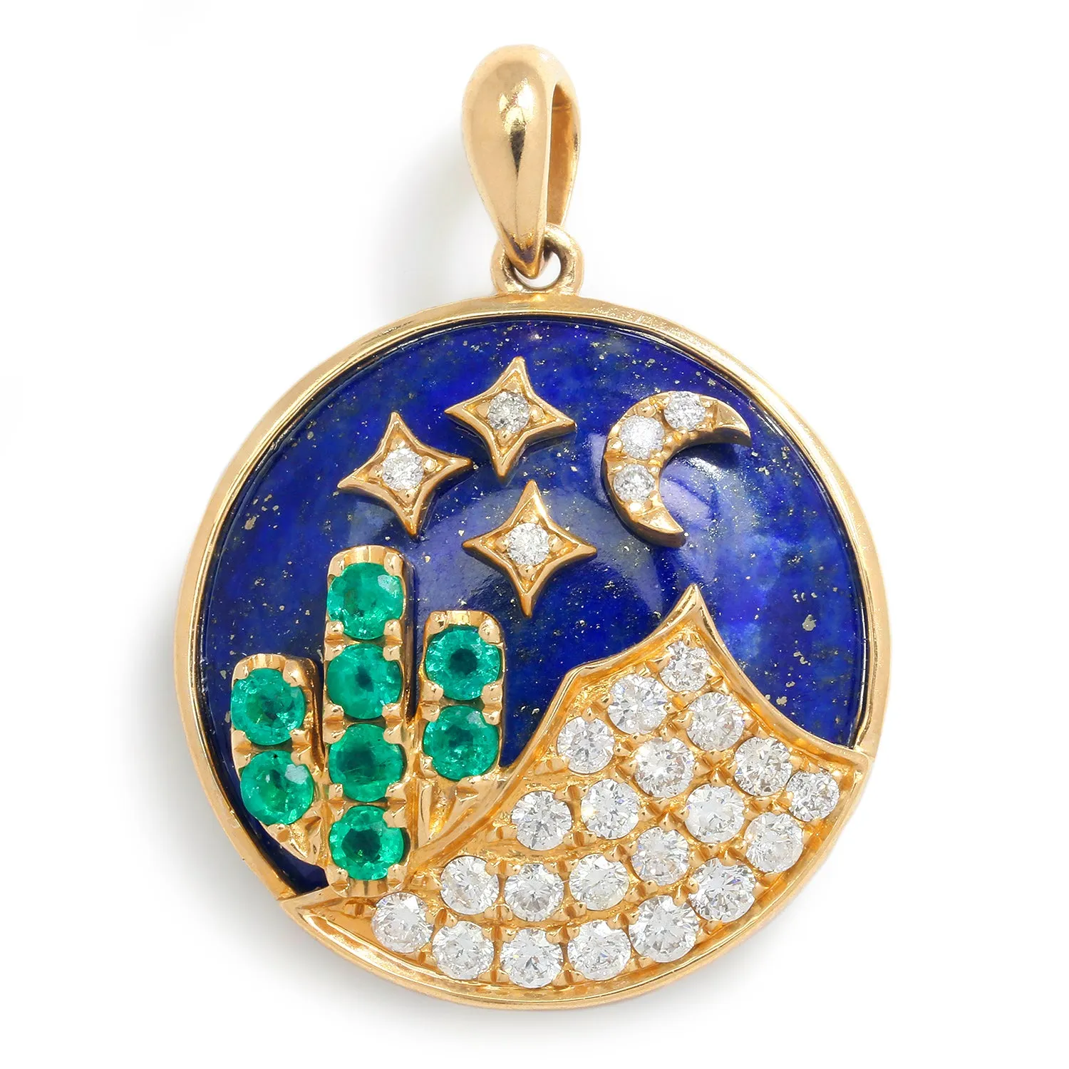 Lapis Lazuli Pendant with Diamonds and Emeralds Yellow Gold