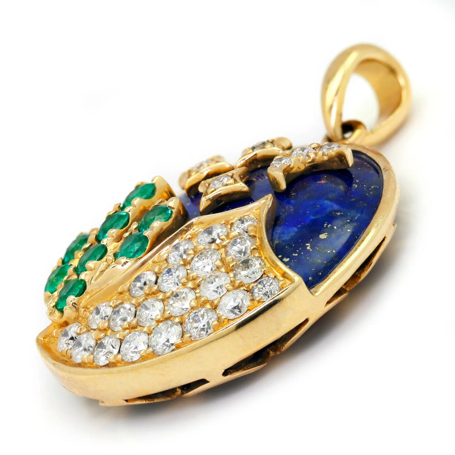 Lapis Lazuli Pendant with Diamonds and Emeralds Yellow Gold