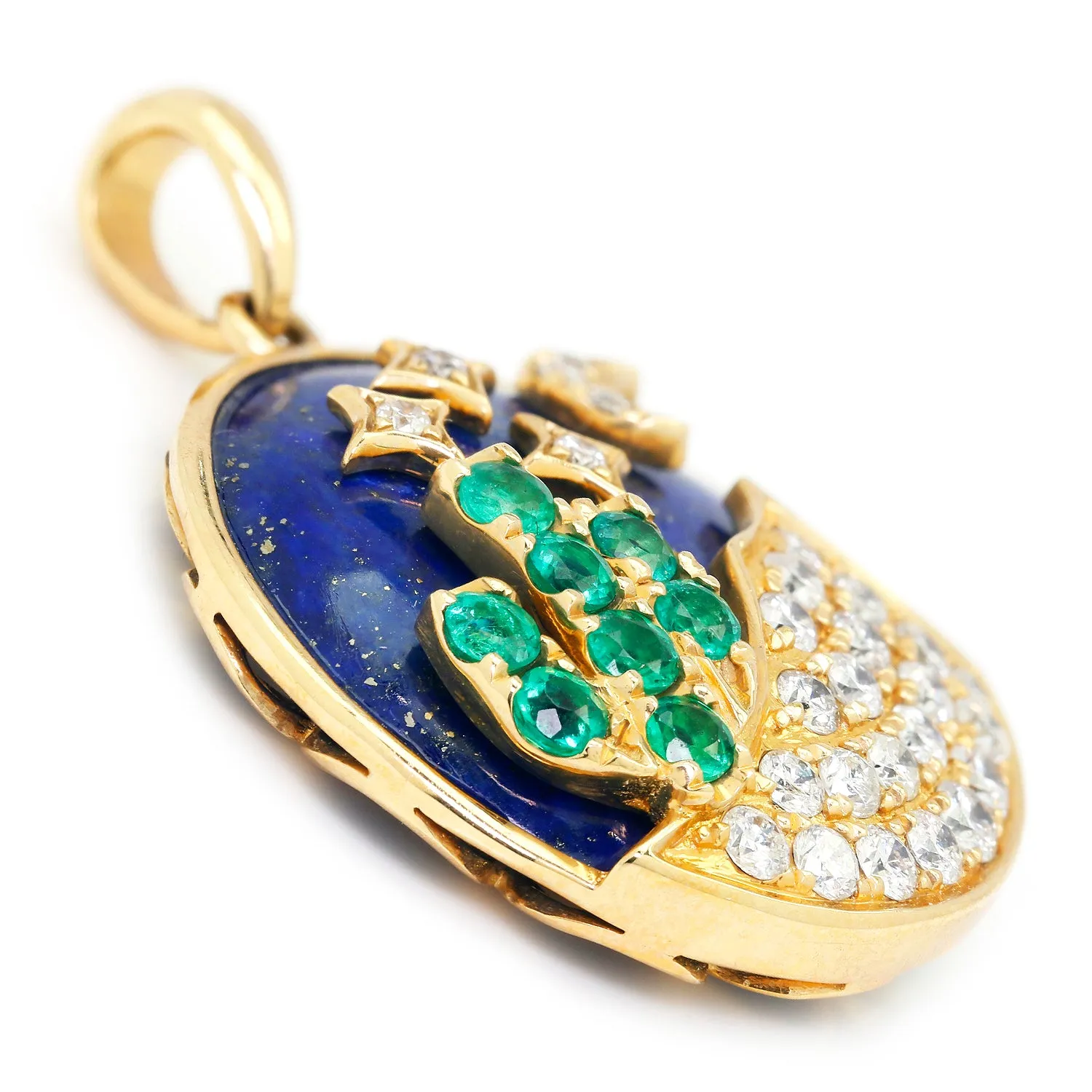 Lapis Lazuli Pendant with Diamonds and Emeralds Yellow Gold