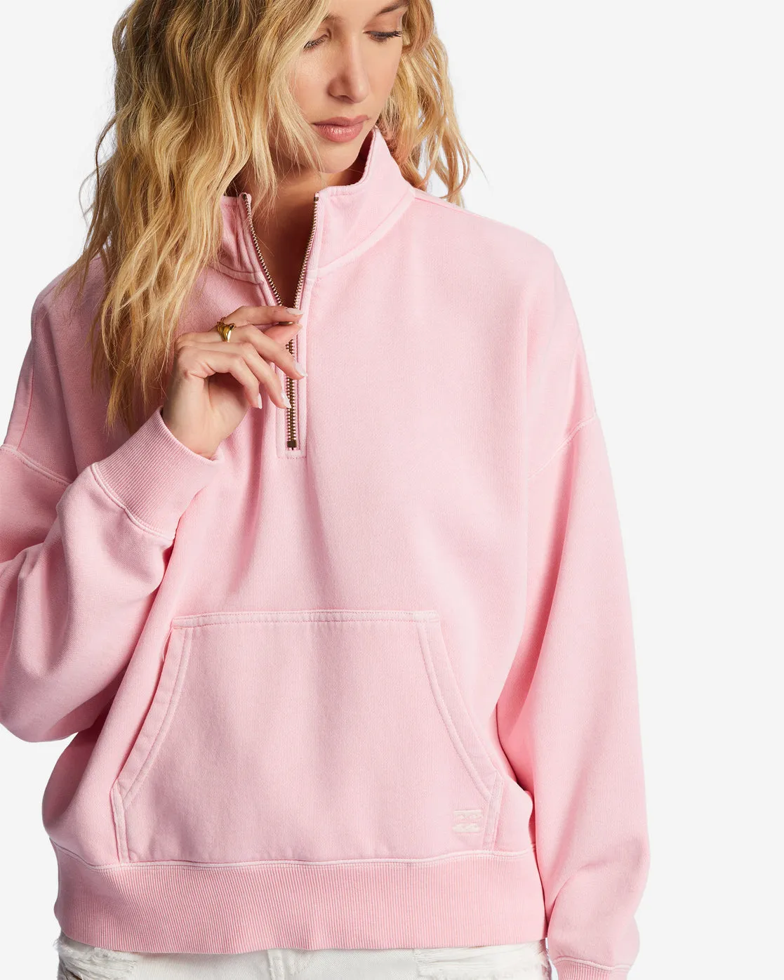 Lazy Mornings Half-Zip Pullover Sweatshirt - Soft Pink