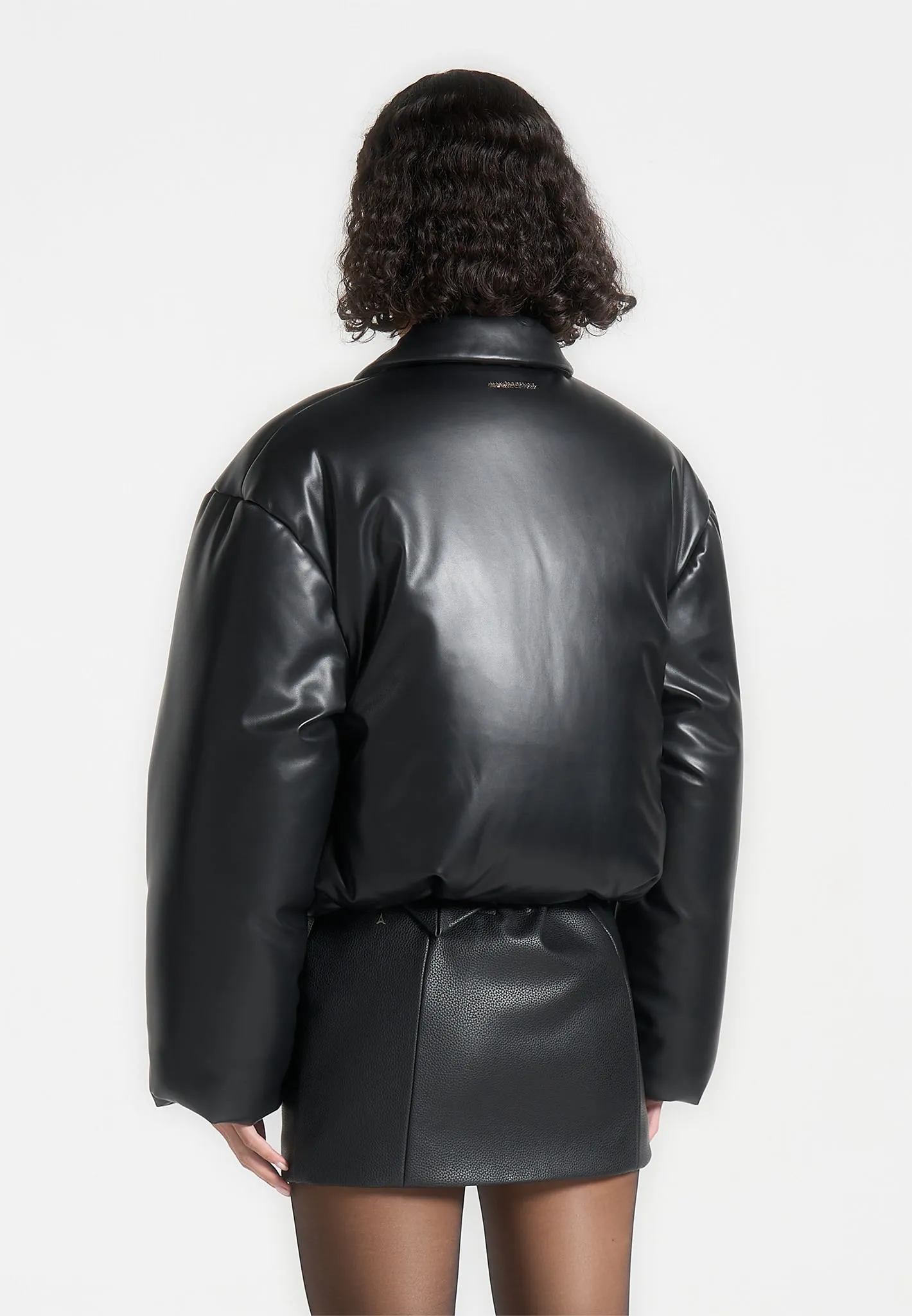 Leather Padded Bomber Jacket - Black