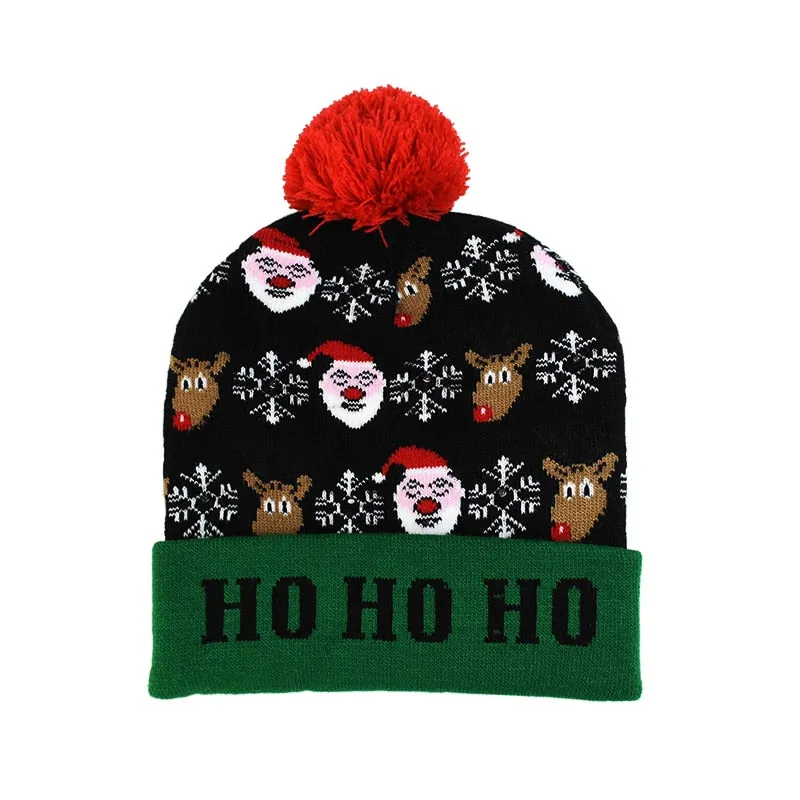 LED Christmas Hat Sweater Knitted Beanie Christmas Light Up Knitted Hat Christmas Gift for Kids Xmas  Decorations