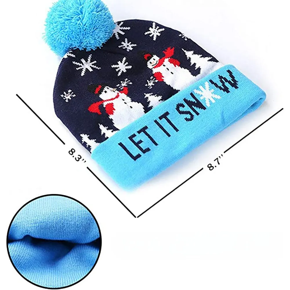 LED Christmas Theme Xmas Beanie Knitted Hat - Battery Operated