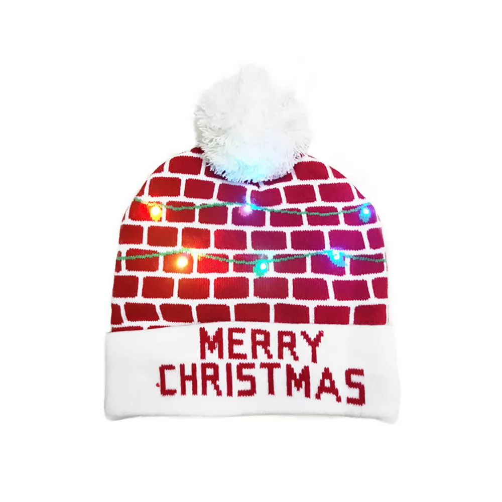 LED Christmas Theme Xmas Beanie Knitted Hat - Battery Operated