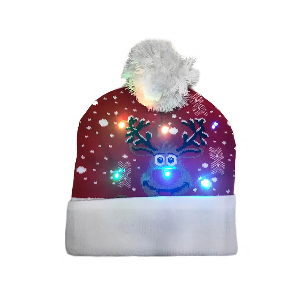 LED Christmas Theme Xmas Beanie Knitted Hat - Battery Operated