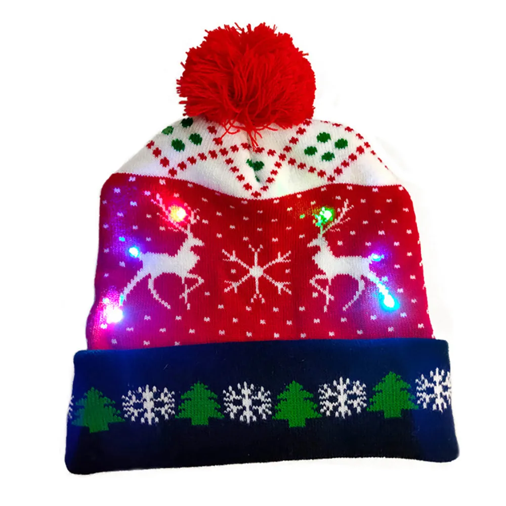 LED Christmas Theme Xmas Beanie Knitted Hat - Battery Operated