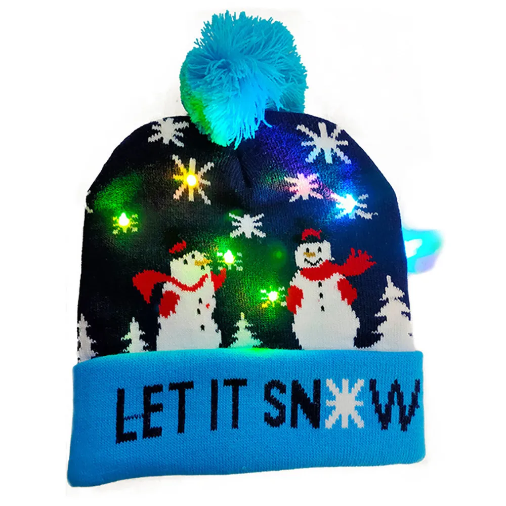 LED Christmas Theme Xmas Beanie Knitted Hat - Battery Operated