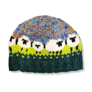 Lime Sheep Beanie Hat (100% Hand Knitted Wool)