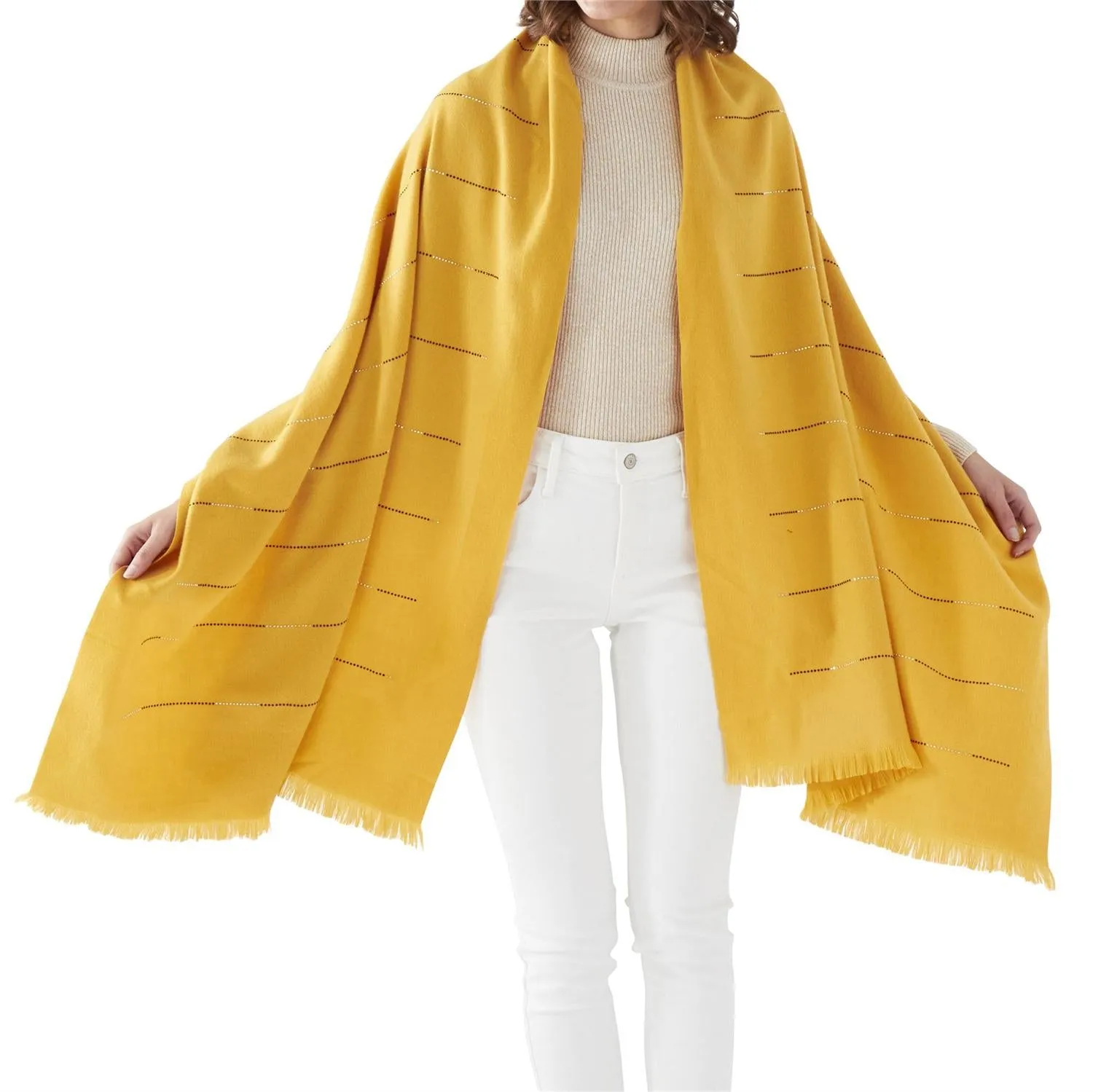 Linear Rhinestone Scarf - Mustard