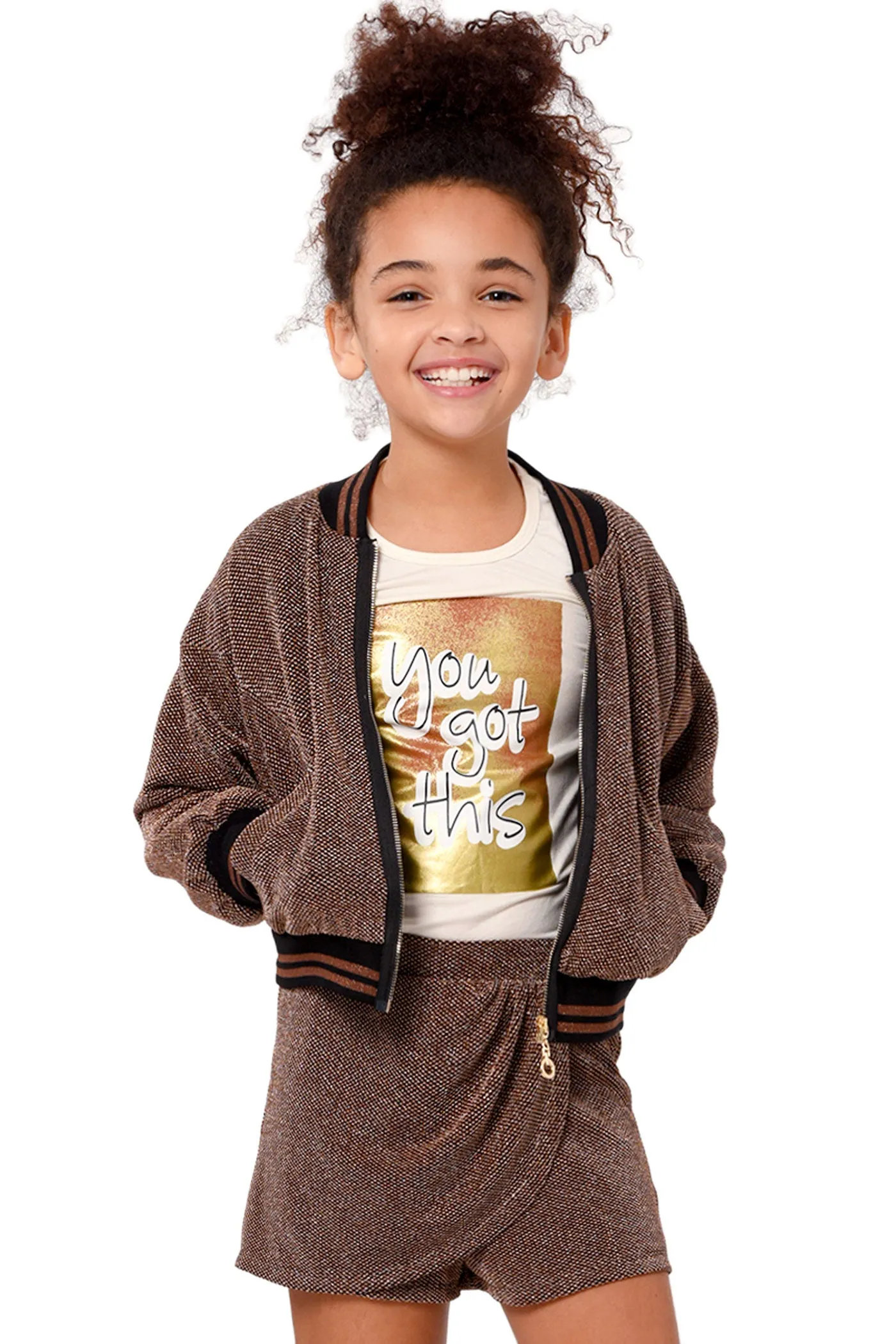 Little Girl's Metallic Shimmer Bomber Jacket