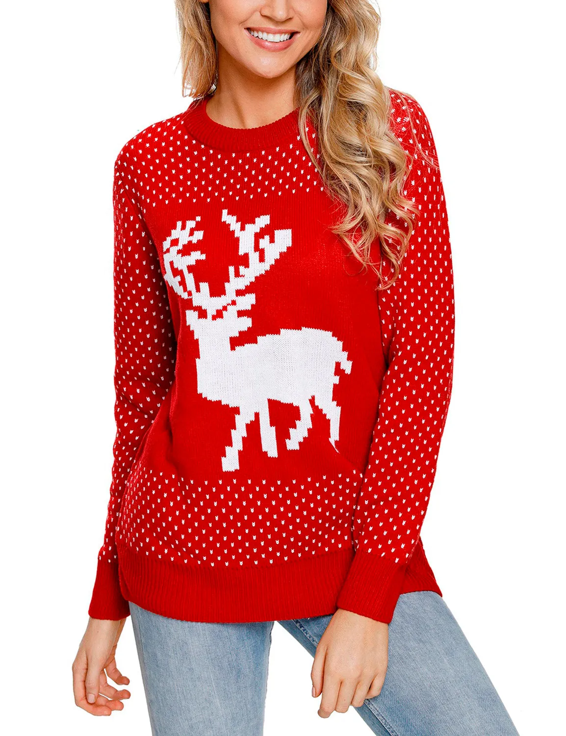 luvamia Women's Crewneck Ugly Christmas Sweater Casual Knit Pullover Sweater Top