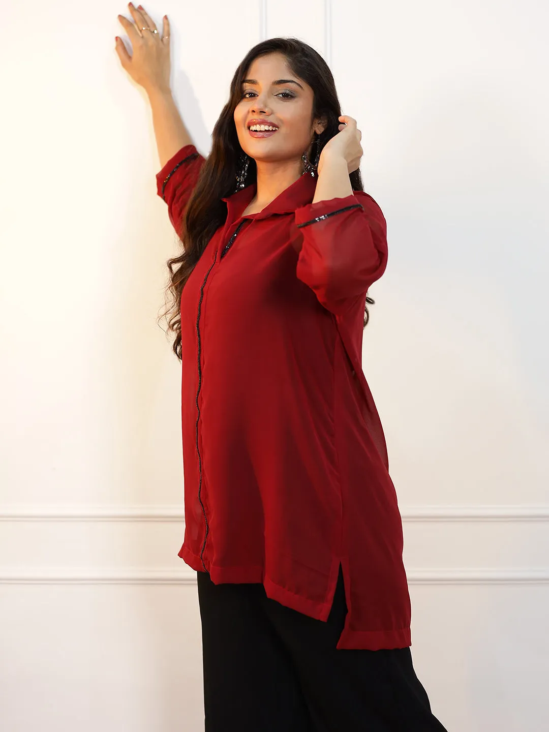 Maroon Georgette ShirtTop