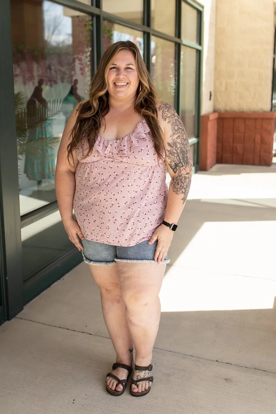 Mauve Floral Ruffle Crossback Tank (SM-3X)