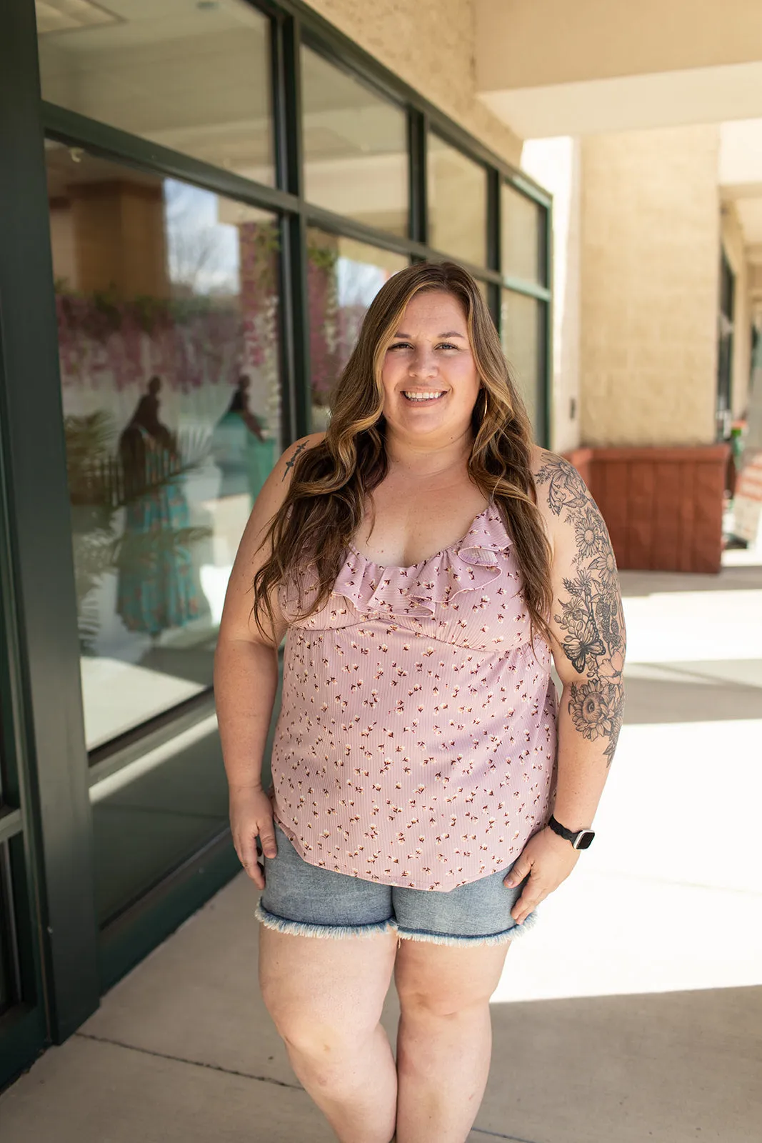 Mauve Floral Ruffle Crossback Tank (SM-3X)