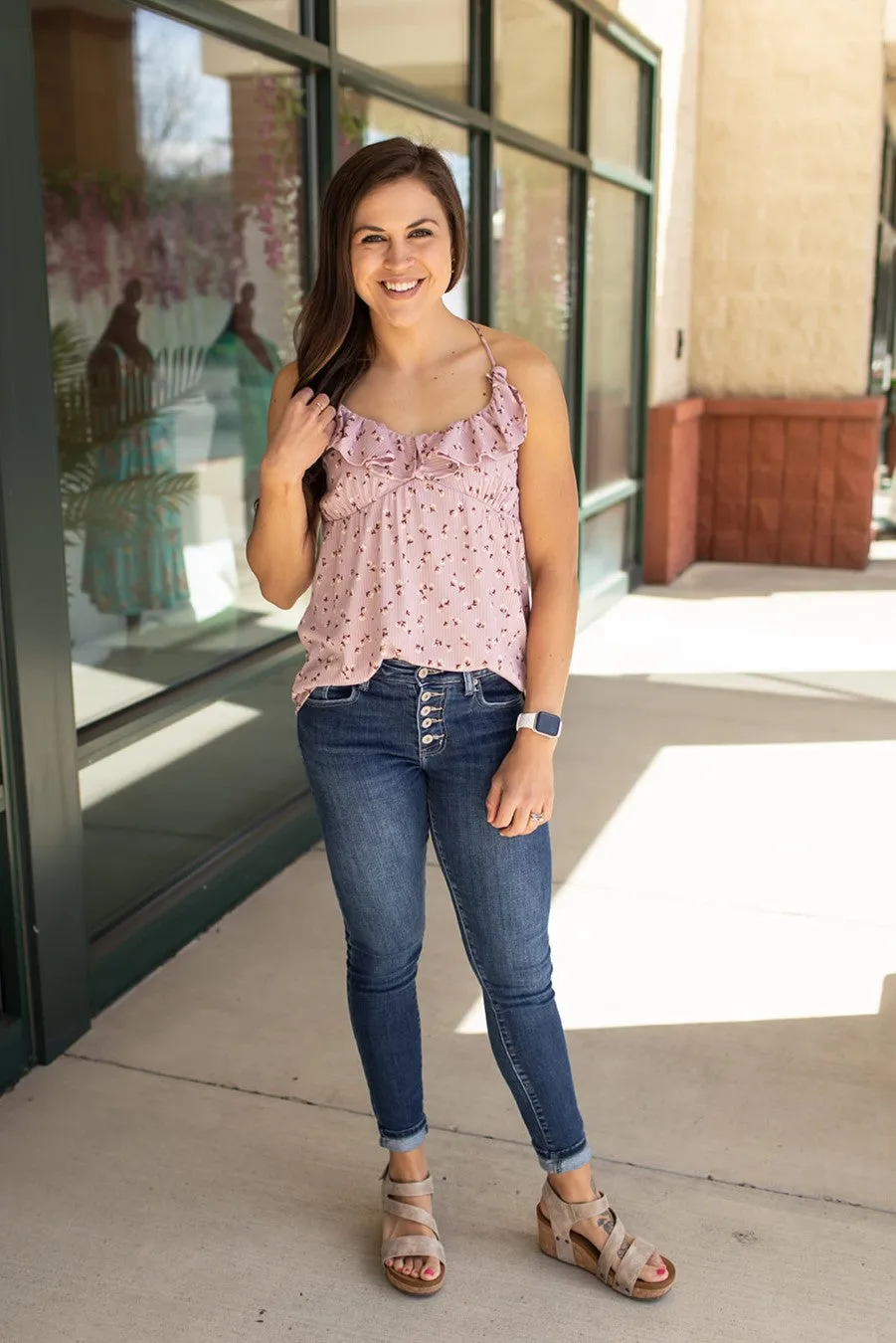 Mauve Floral Ruffle Crossback Tank (SM-3X)