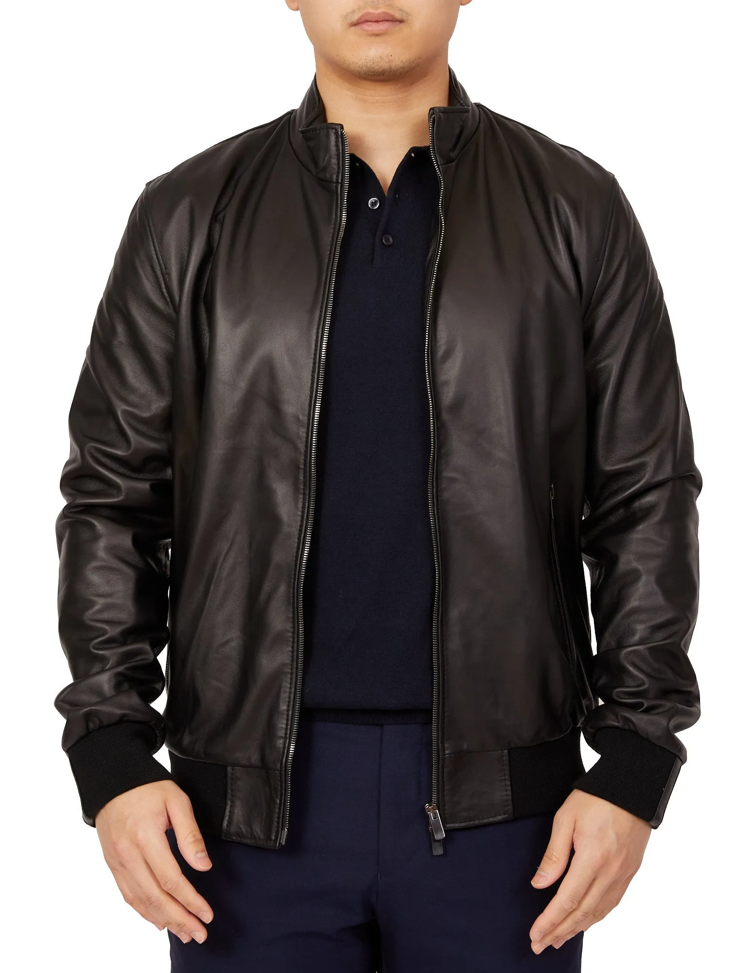 MCKINNON Nappa Lamb Leather Zip Bomber Jacket BLACK