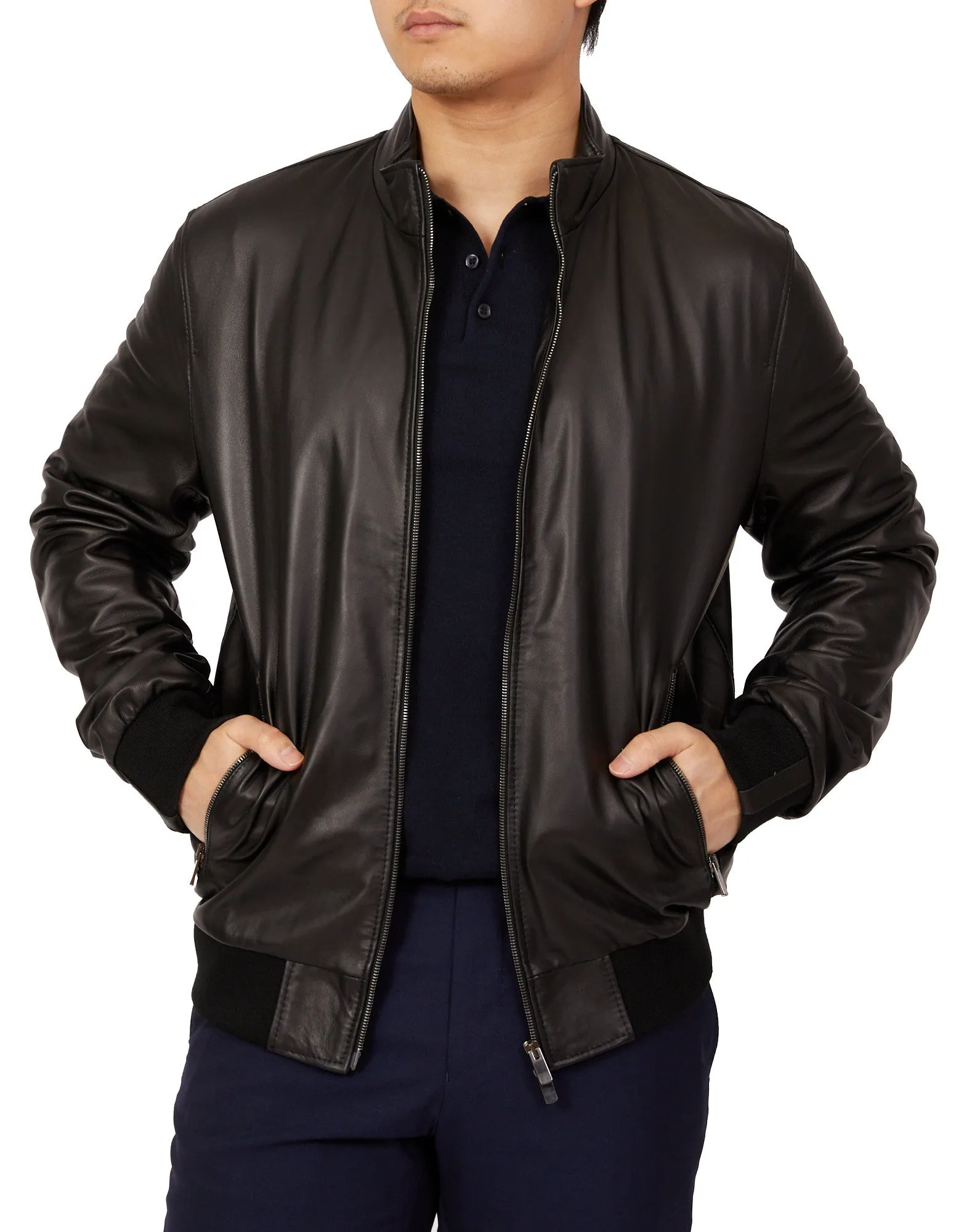 MCKINNON Nappa Lamb Leather Zip Bomber Jacket BLACK