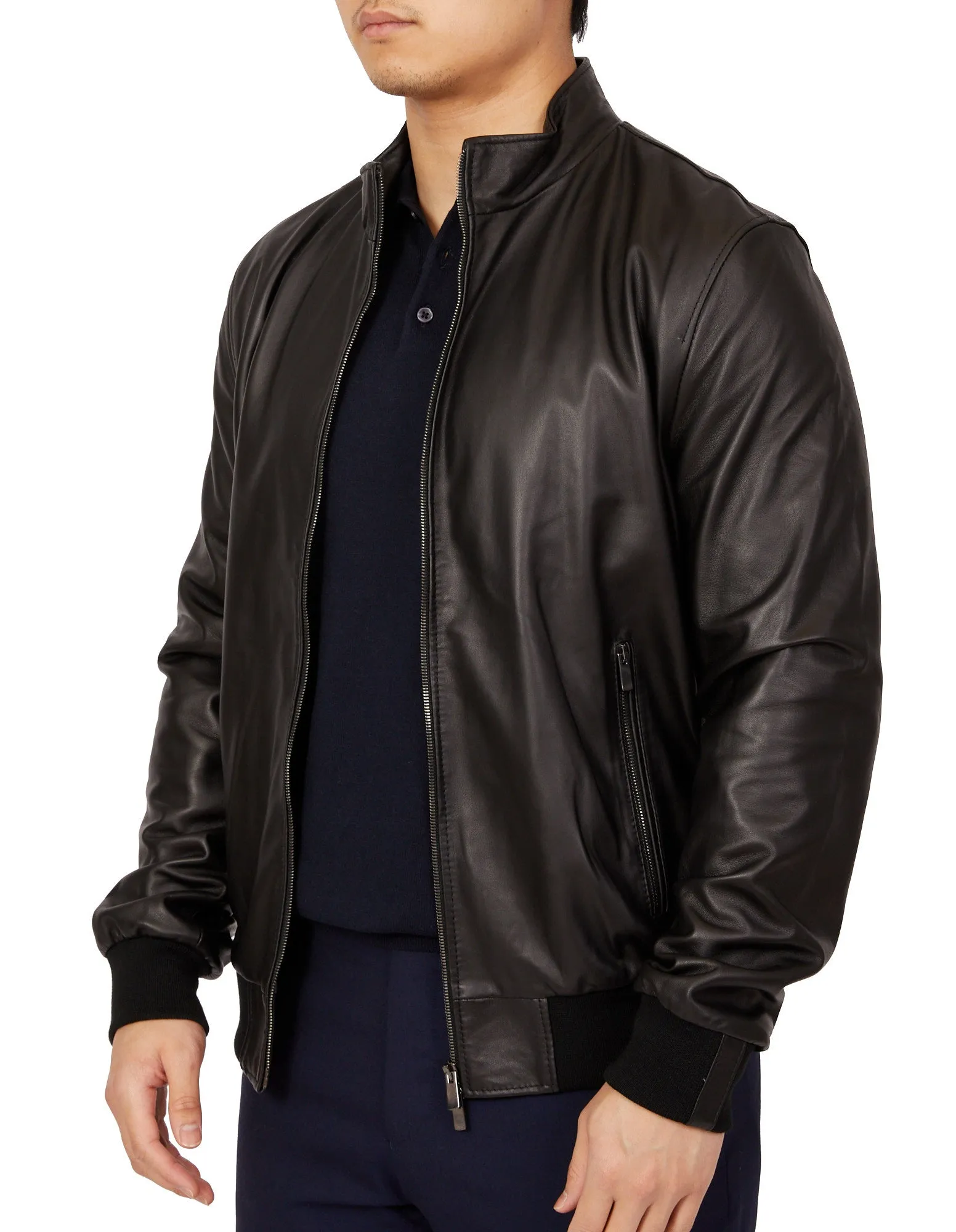 MCKINNON Nappa Lamb Leather Zip Bomber Jacket BLACK