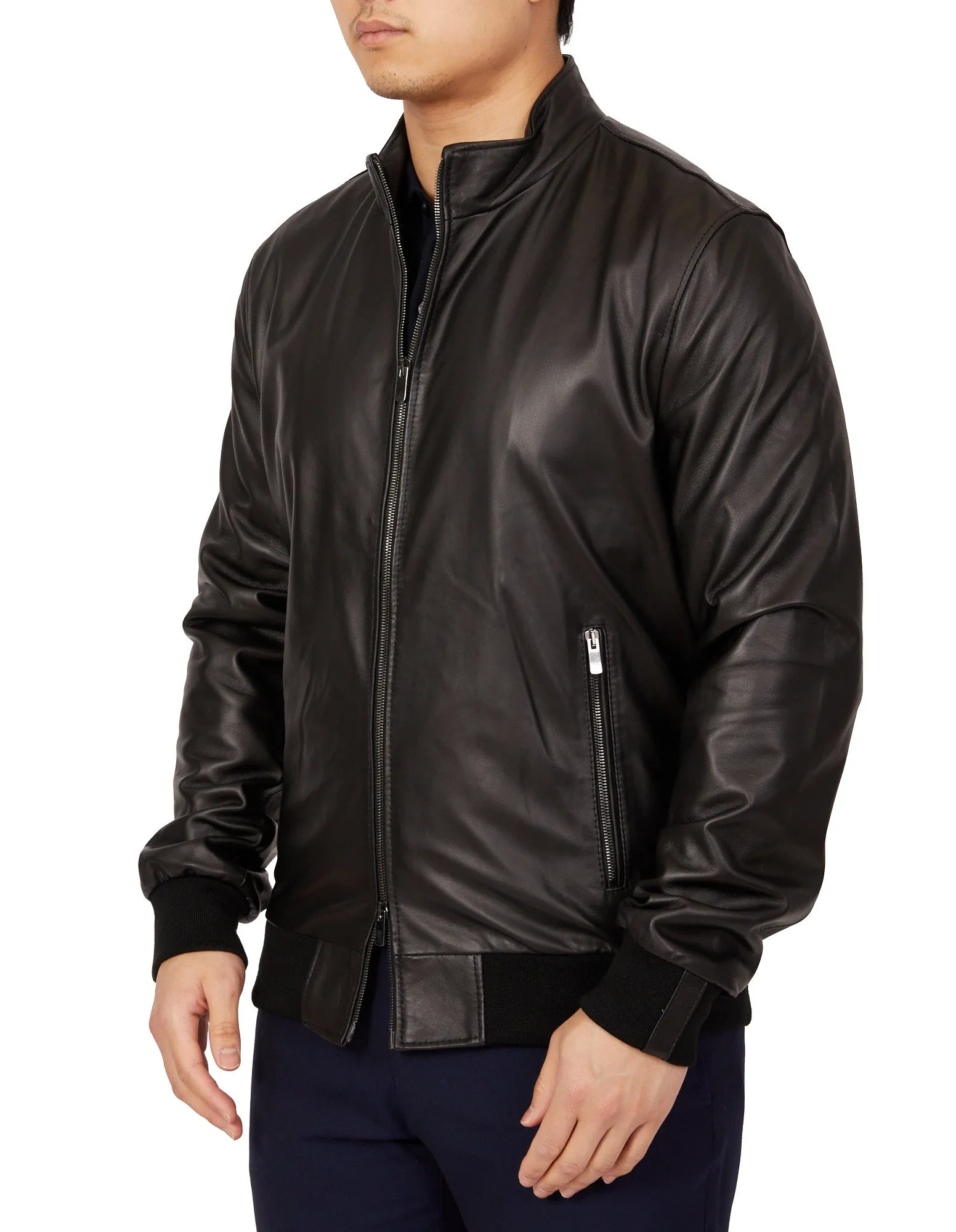 MCKINNON Nappa Lamb Leather Zip Bomber Jacket BLACK