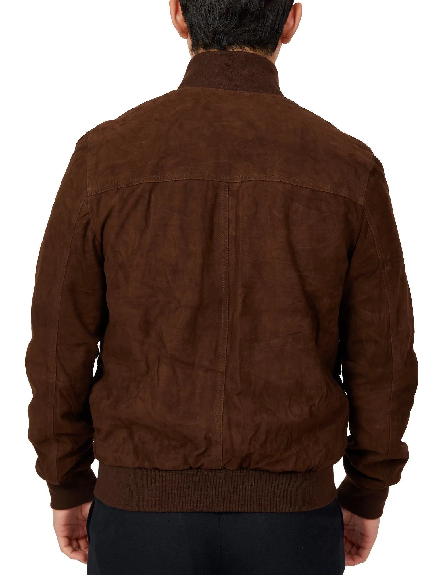 MCKINNON Suede Leather Button Bomber Jacket DARK BROWN