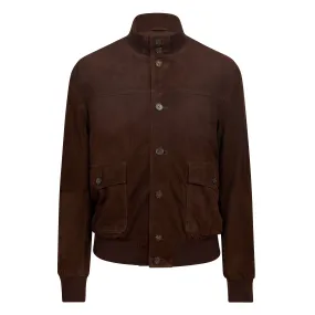 MCKINNON Suede Leather Button Bomber Jacket DARK BROWN