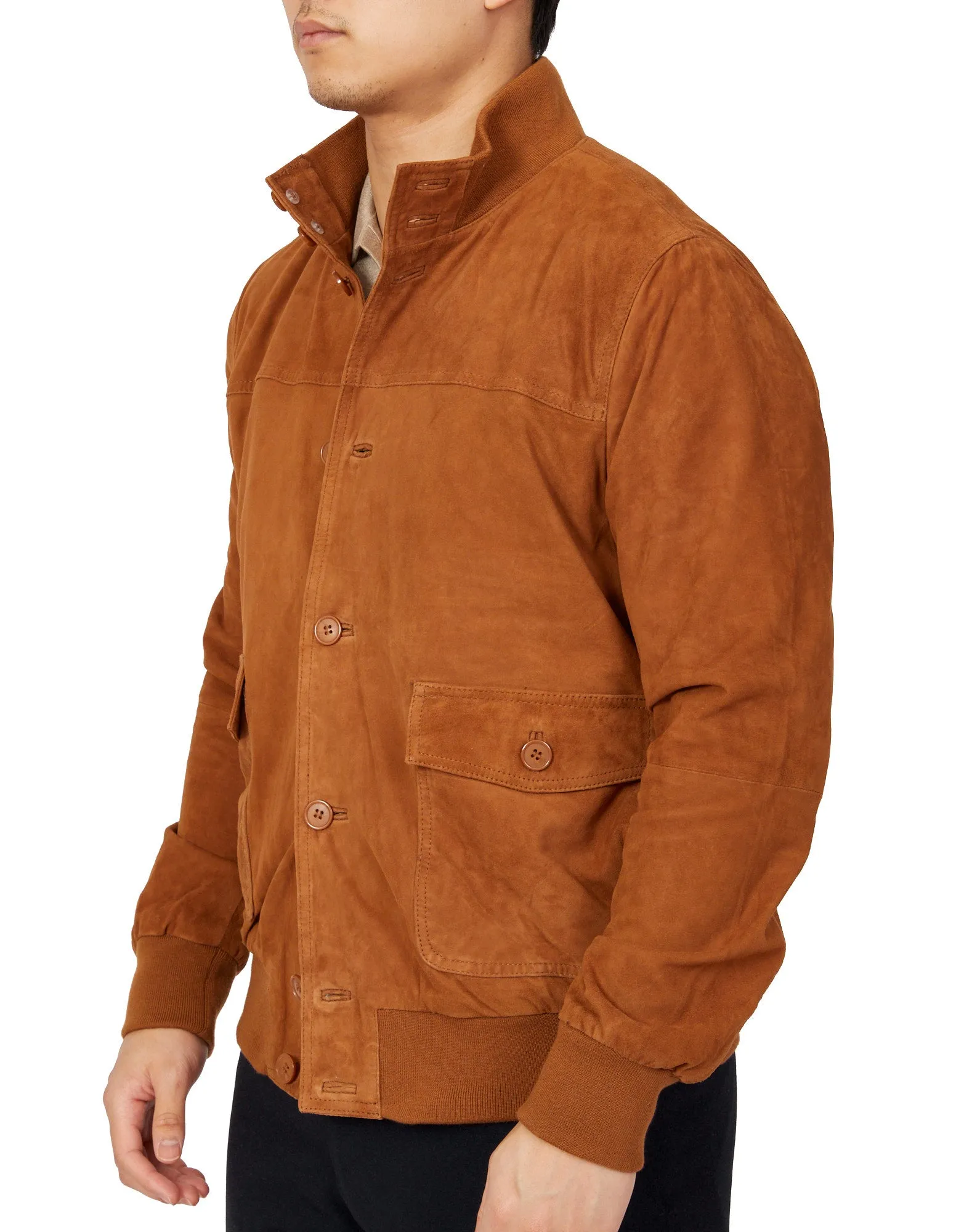 MCKINNON Suede Leather Button Bomber Jacket TAN